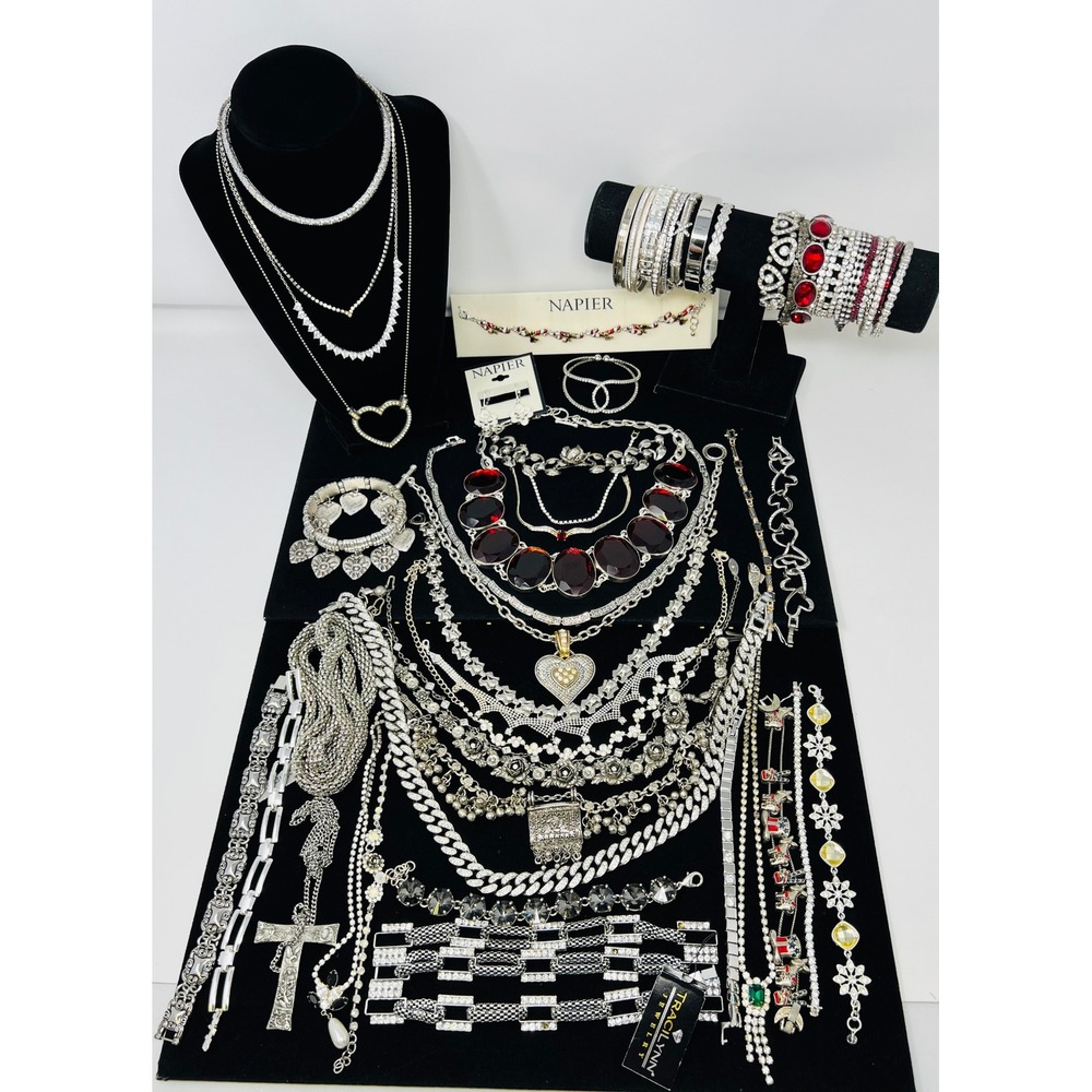 Vintage Classic Silver Tone Signed And Unsigned Jewelry Lot Of 48